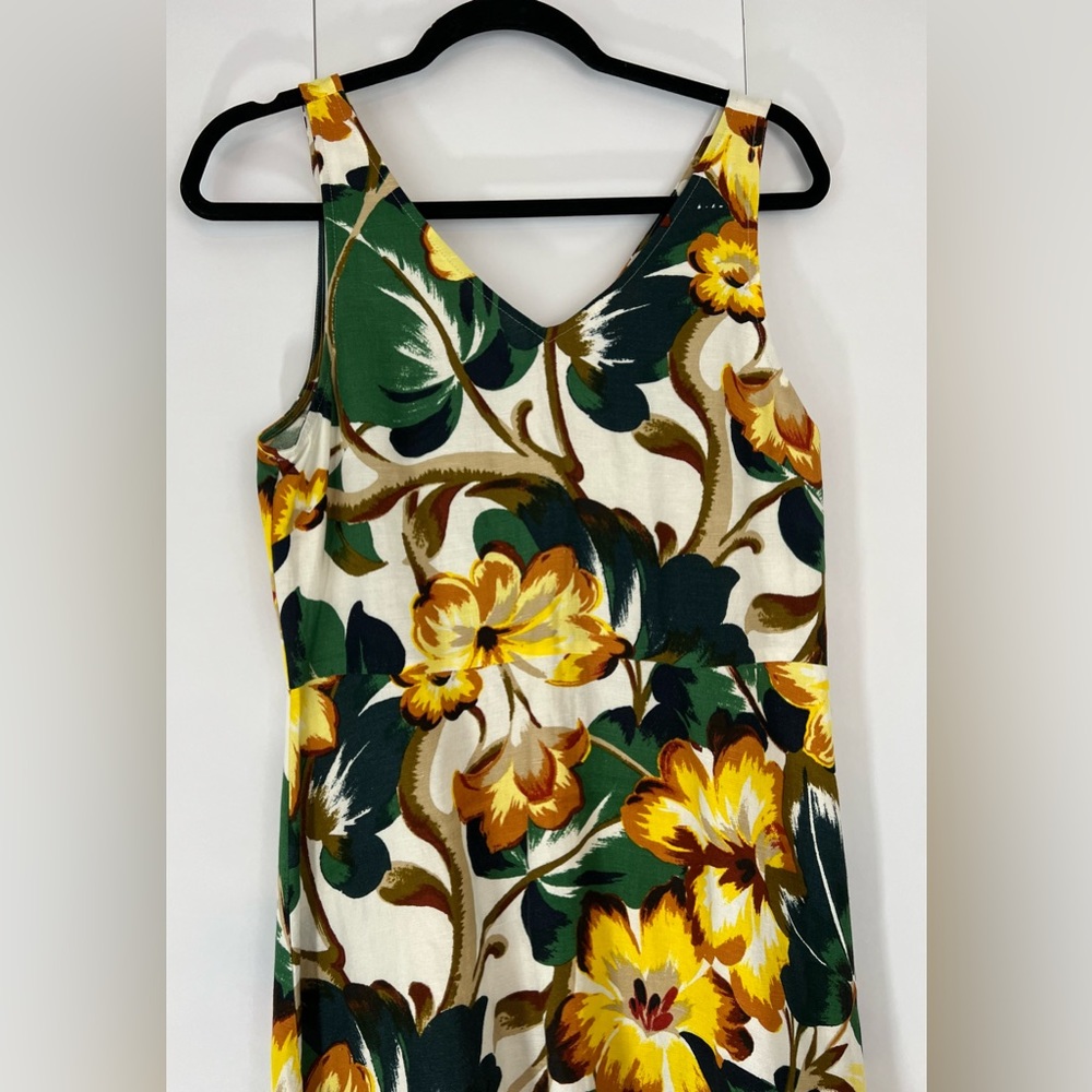 Ann Taylor Factory Floral Sleeveless Midi Summer Casual Linen Dress - Picture 2 of 8